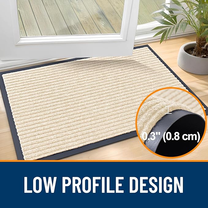 OLANLY Front Door Mat Indoor Outdoor Entrance, 2-Pack 29.5 x 17 Inch, Waterproof Heavy Duty Doormat, Fade Resistant, Low Profile, Easy Clean Patio Porch Welcome Floor Mats for Entry, Beige