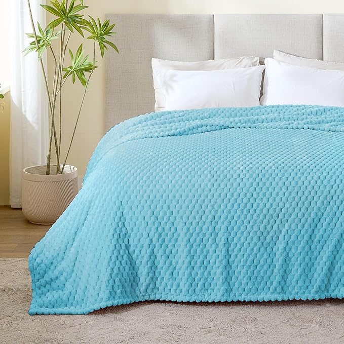 BEDELITE Fleece Blanket - 3D Jacquard Decorative Light Blue Throw Blankets for Couch & Bed, Soft and Cozy Warm Plush Fluffy Blanket All Seasons Suitable, 50x60Inches