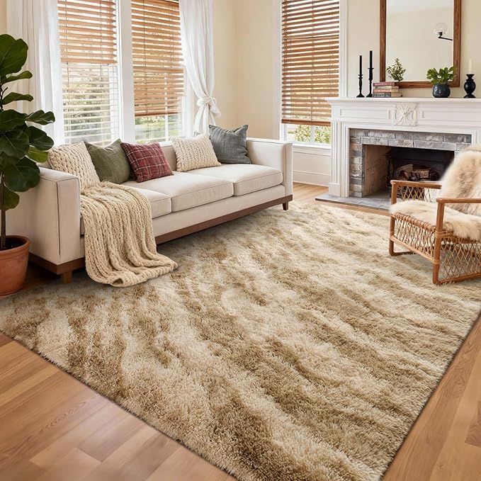 8x10 Ft Extra Large Shag Rugs for Living Room, Ultra Soft Fluffy Furry Area Rugs for Bedroom Indoor Floor, Aesthetic Carpet for Kids Home Decor (Khaki)