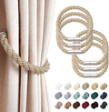 NICEEC 6 Pack Strong Magnetic Curtain Tiebacks Modern Simple Style Drape Tie Backs Convenient Decorative Weave Rope Curtain Holdbacks for Thin or Thick Home & Office Window Draperies (Khaki)