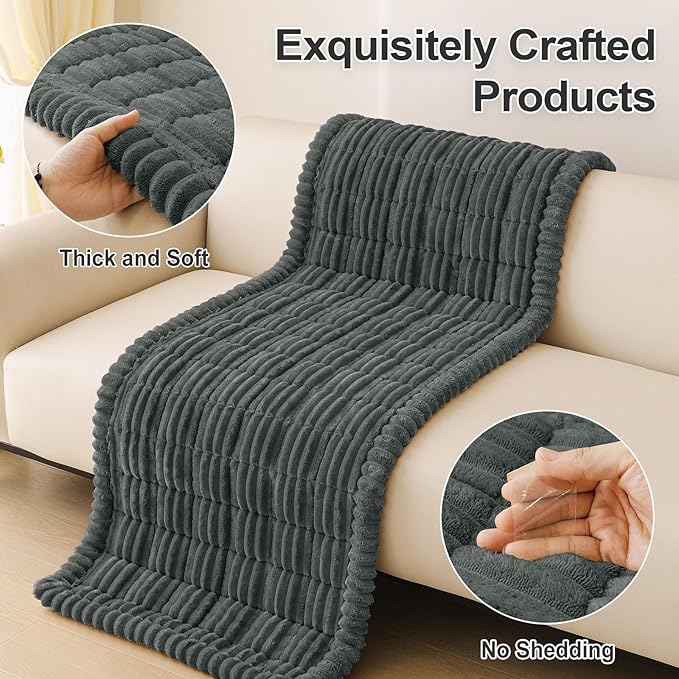 hyha Couch Covers for Dogs Washable, Non Slip Plush Dog Sofa Protectors, Fuzzy Pet Couch Covers for 3 Cushion Sofa Pet Friendly (Dark Grey, 27.6" x 59")