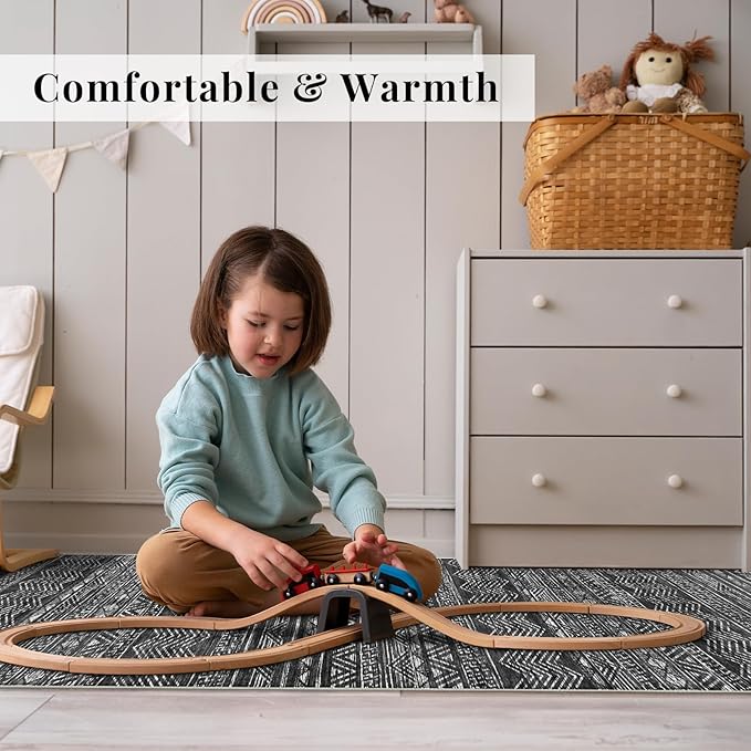 Moroccan Washable Hallway Runner Rug - 2'6"x12' Kitchen Rugs for Living Room Bedroom with Non Slip Floor Carpet Soft Low Pile Floor Mat Thin Hallway Runner Rug 2'6"x12' Black