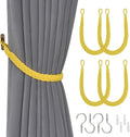 NICEEC 4 Pack Natural Cotton Rope Curtain Tiebacks Elegant Boho Style Decorative Drape Tie Backs Soft Hand-Woven Rope Curtain Holdbacks with Metal Hook for Home & Office Drapery (Yellow)