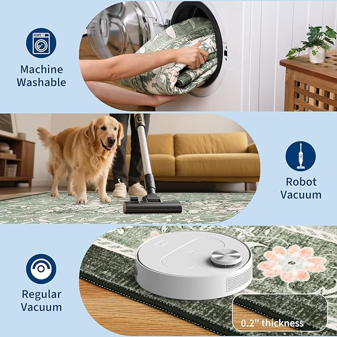GarveeHome Sage Green 2x3 Door Mat Indoor Rugs for Entryway Provence Small Botanical Grove Cottagecore Washable Non-Slip Low-Pile Rug for Bedroom Kitchen Bathroom Entrance