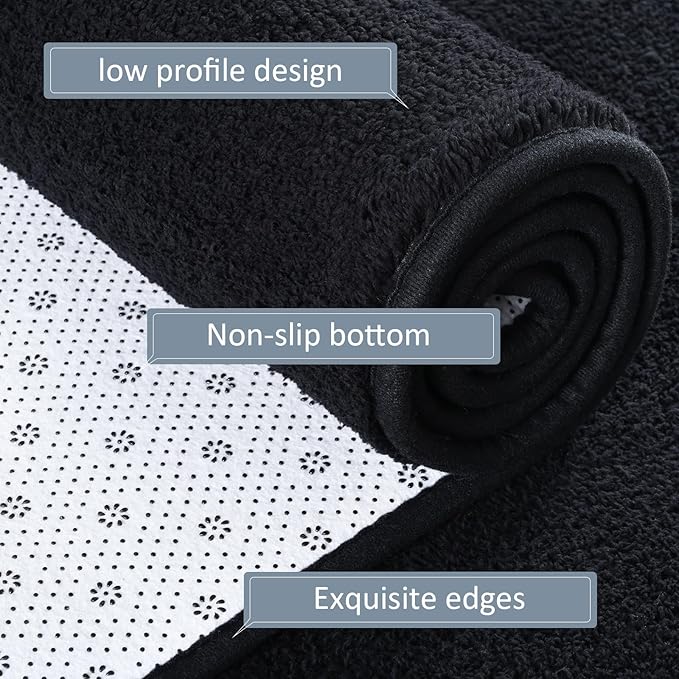 AROGAN Shag Runner Rug for Hallways, 2x6 Feet Washable Rugs with Memory Foam for Bedroom, Entryway Indoor Fluffy Throw Rug for Bedside Living Room Kids Girls Nursery Dorm Room Decor, Black