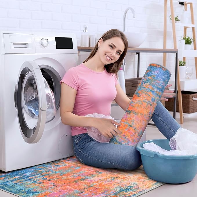 2x6 Rainbow Rug Runners for Hallways Kitchen Runner Rug Non Slip Washable Colorful Long Runner Rugs with Rubber Backing Soft Abstract Carpet Runner for Bedroom, Kitchen, Bathroom, Entryway