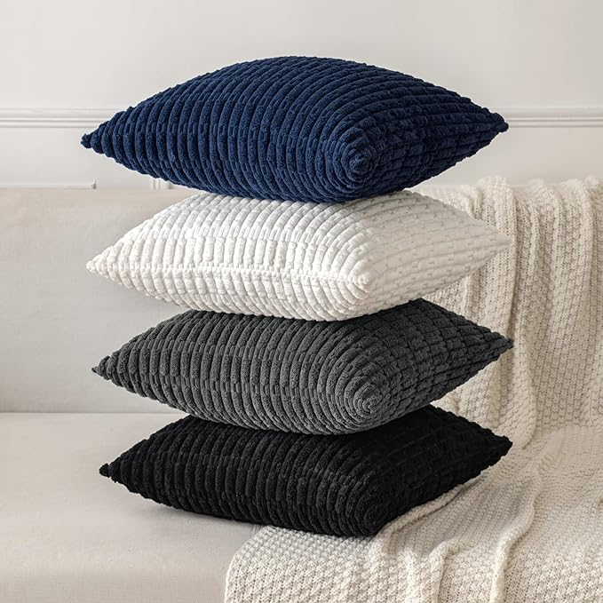 MIULEE Pack of 2 Corduroy Decorative Lumbar Throw Pillow Covers 20x12 Inch Soft Boho Striped Pillow Covers Modern Farmhouse Home Decor for Sofa Living Room Couch Bed Dark Grey