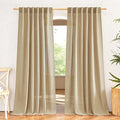 NICETOWN Linen Brown Curtains & Drapes Privacy with Light Filtering, Rod Pocket & Back Tab Flax Linen Burlap Window Treatments Vertical Drapes for Bedroom/Living Room, W52 x L84, 2 Panels