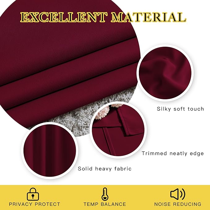 NICETOWN 84 inches Bedroom Curtains Panels - Functional Blackout Curtains/Panels for Bedroom, Thermal Insulated, Privacy Assured (Set of 2, 52 x 84 inches, Wine Red)