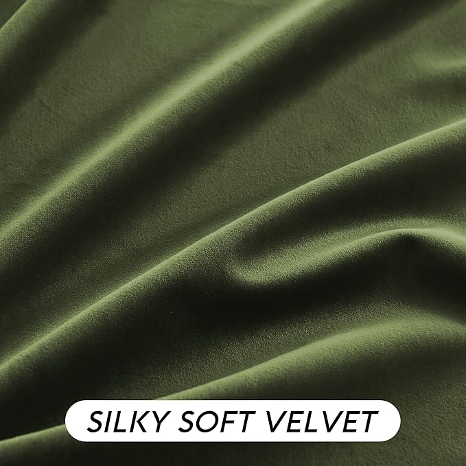 RYB HOME Green Velvet Curtains 102 inches with Hook Belt, Soft Fabric Room Darkening Thermal Insulated Luxurious Home Decor Curtains for Living Room Bedroom, W 52" x L 102", 2 Panels Set