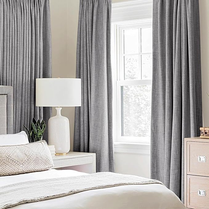 MIULEE Linen Texture Curtains for Bedroom Solid 100% Blackout Thermal Insulated Grey Curtains Grommet Room Darkening Curtains/Draperies Luxury Decor for Living Room Nursery 52x108 Inch (2 Panels)