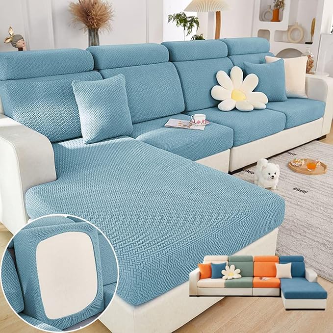 Soothing Home Sofa Covers, Sofa Hero Covers, Wear-Resistant Universal Couch Covers Washable Stretch Sectional Couch Cushion Covers (Light Blue,Extra Large Seat Cover)