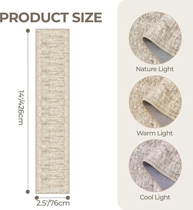 Washable Runner Rug 2.5x14, Non-Slip Long Hallway Runner for Entryway, Soft Vintage Kitchen Mats for Floor, Abstract Dining Room, Bedroom, Living Room Rugs(2.5'x14', Brown/Ivory)