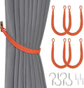 NICEEC 4 Pack Natural Cotton Rope Curtain Tiebacks Elegant Boho Style Decorative Drape Tie Backs Soft Hand-Woven Rope Curtain Holdbacks with Metal Hook for Home & Office Drapery (Orange)