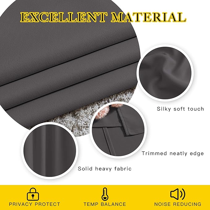 NICETOWN Grey Room Darkening Curtains Blackout 36 inch Curtains for Kitchen, Grommet Solid Window Treatments Sound Reducing for Bedroom, 2 Panels, W37 x L36, 2 Panels