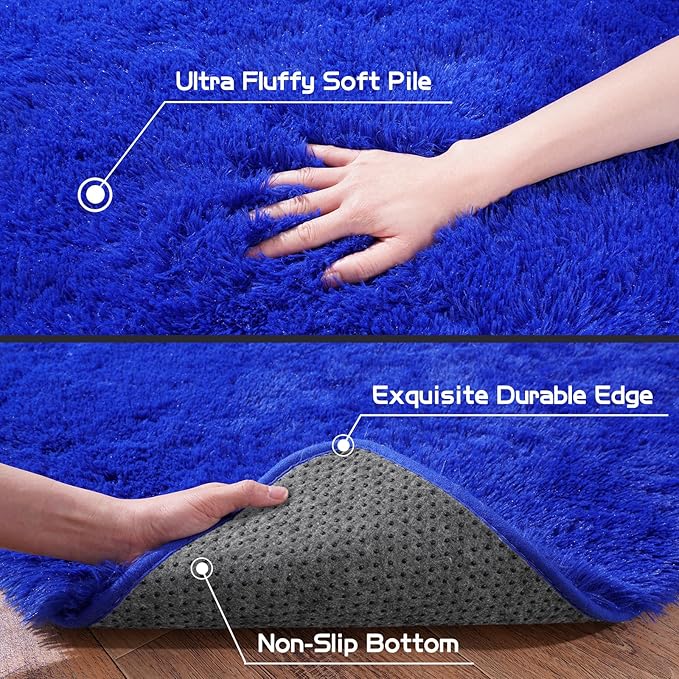 Pionblank Large Rug for Living Room 6x9 Feet, Modern Soft Shag Area Rug, Plush Fuzzy Carpet for Bedroom Girls Boys Room Home Nursery Teens Dorm Decor, Royal Blue
