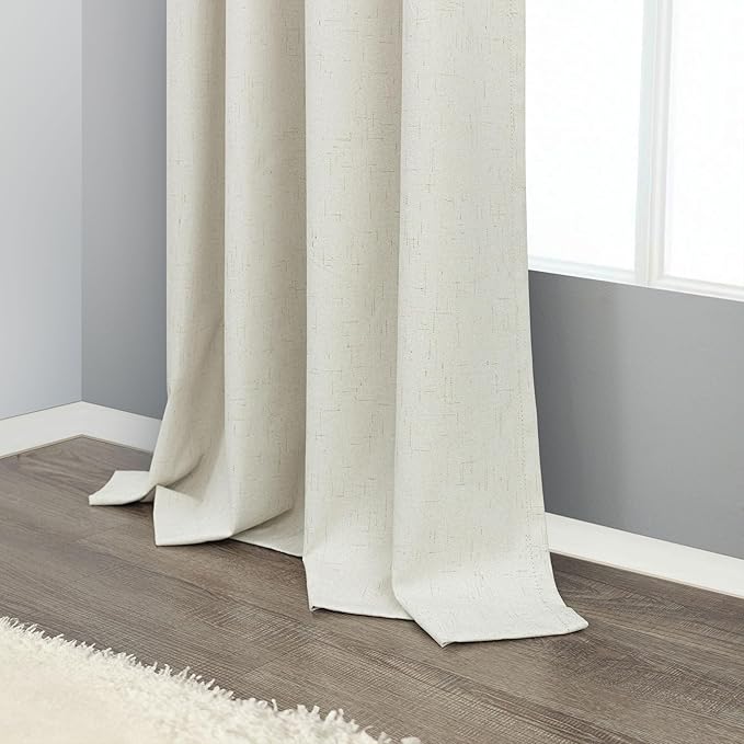 Pitalk Curtains for Living Room 90 Inch Long Blackout Linen Boho Black Out Insulated Thermal Curtains for Winter Sliding Glass Patio Doors 2 Panels Set Pleated Back Tab 42 x 90 in Length Ivory Cream
