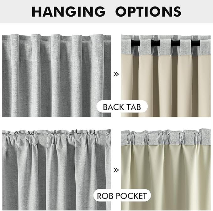MIULEE 100% Blackout Linen Curtains for Bedroom, Grey Solid Luxury Decor Thermal Insulation Room Darkening Drapes for Living Room Nursery Back Tab Rod Pocket 42 x 96 Inches, 2 Panels