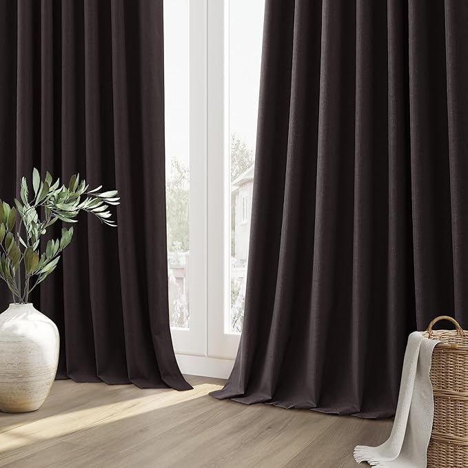 Guken 100% Blackout Curtains 102 Inch Length 2 Panels Set for Living Room Bedroom Back Tab Thermal Insulated Black Out Linen Drapes Room Darkening Cocoa Coffee,52x102