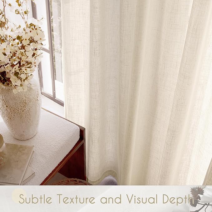 Apricot Linen Curtain 84 inch Length 2 Panels Set Back Tab Light Filtering Living Room Curtain Drapes Home Office Modern Minimalist Decor Farmhouse Boho Neutral Cream Semi Sheer Curtain 84 inch Long