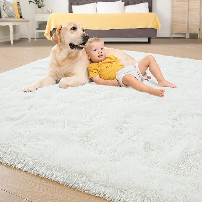 Tepook Area Rugs 10x14 for Living Room, Super Soft Fluffy Rugs for Bedroom, Modern Shaggy Rug Fuzzy Carpets for Kids, Plush Indoor Nursery Home Decor Rug with Non-Slip Bottom, Cream White