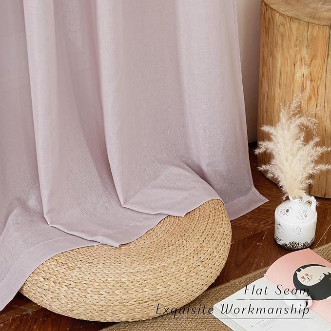 NICETOWN Blush Pink Short Linen Curtains for Kitchen, Thick Flax Small Window Treatments Semi Sheer Privacy Assured with Light Through for Cafe/Bathroom, W42 x L63, 2 Panels
