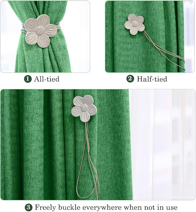 Lewondr Vintage Magnetic Curtain Tieback, 1 Pair Resin Flower Curtain Drapery Holdback Window Curtain Decorative Buckle Holder for Home Cafe Balcony - Silver