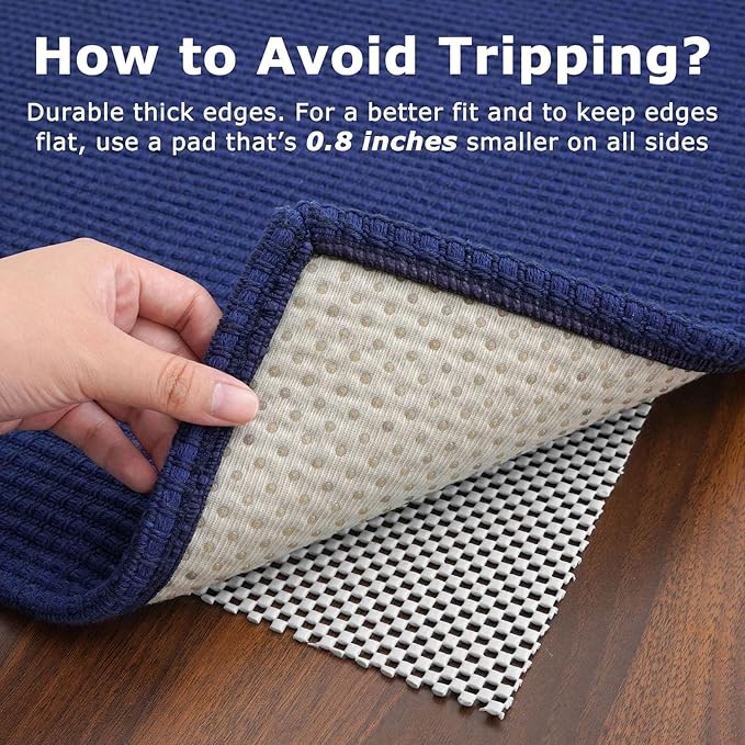 KOZYFLY Long Runners for Hallways 2.6x12 ft Washable Kitchen Runner Non Slip Rubber Backed Hallway Rugs Cotton Entryway Runner Rug Floor Carpet for Indoor Hall, Backdoor, Kitchen, Royal Blue/Navy