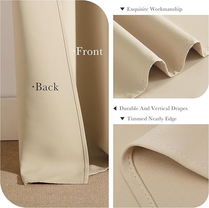 PONY DANCE Blackout Curtains Thermal Insulated Window Treatment Panels Room Darkening Shade Drapes for Living Room Back Tab/Rod Pocket Bedroom Draperies, 42 x 84 Inch, Biscotti Beige, 2 Panels