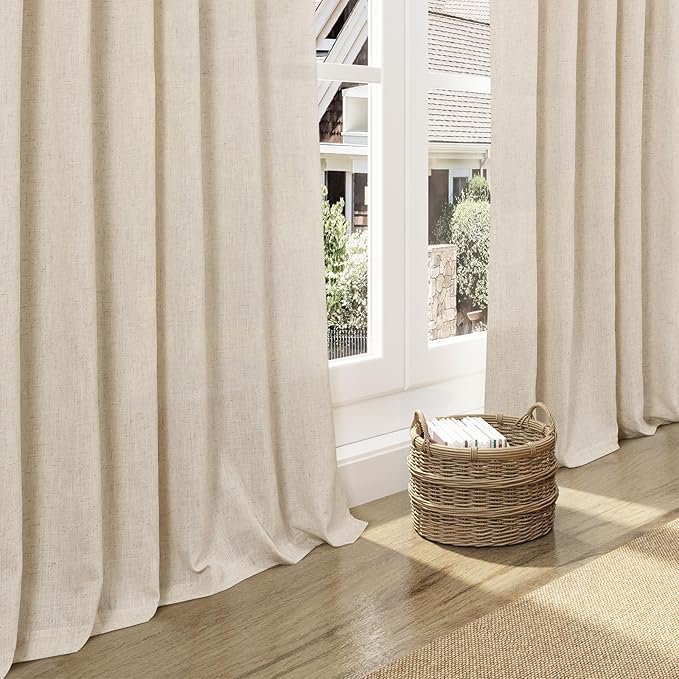 Nanspring 102 Inch Long Curtains for Living Room Cream Beige Linen Light Filtering Semi Sheer Curtain Back Tab Modern Farmhouse Decor Floor to Ceiling Coastal Drapes for Bedroom 52x102, 2 Panels