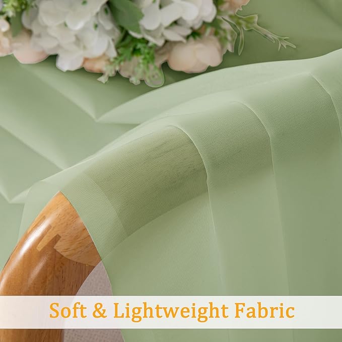 Gwine Light Green Sheer Curtain Tiers 24 Inch Length, Light Filtering Voile Short Curtain for Living Room Bedroom, Rod Pocket Cafe Curtains for Small Windows 42x24 Inch, 2PCS