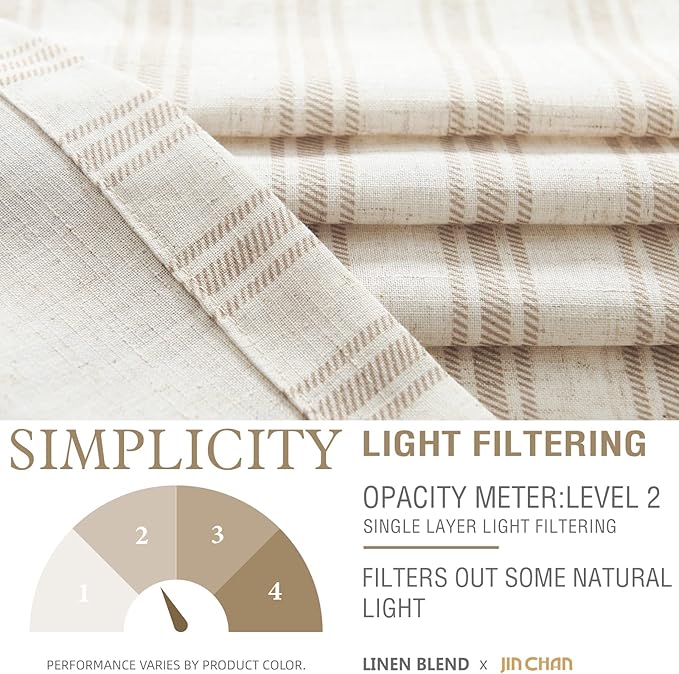 JINCHAN Striped Valance Window Treatment Linen Valance for Windows Small Window Farmhouse Curtain Light Filtering Flax 16 Inch Length Rod Pocket 1 Panel Tan on Linen