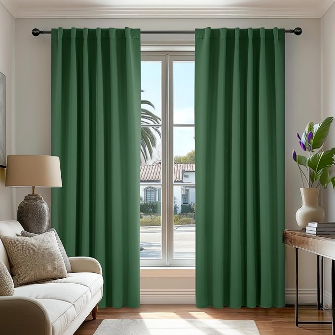 Deconovo Blackout Curtains, Thermal Insulated, W52 x L72 2 Panels, Back Tab, Machine Washable, Room-Darkening Drapes for Bedroom/Living Room Dark Forest