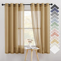 NICETOWN Linen Blend Flax Sheer Window Curtains, Ring Top Semi Sheer Drapes Privacy with Light Through Window Treatments for Bedroom/Kids Room, Camel, 52" Wide by 63" Long, 2 Pieces