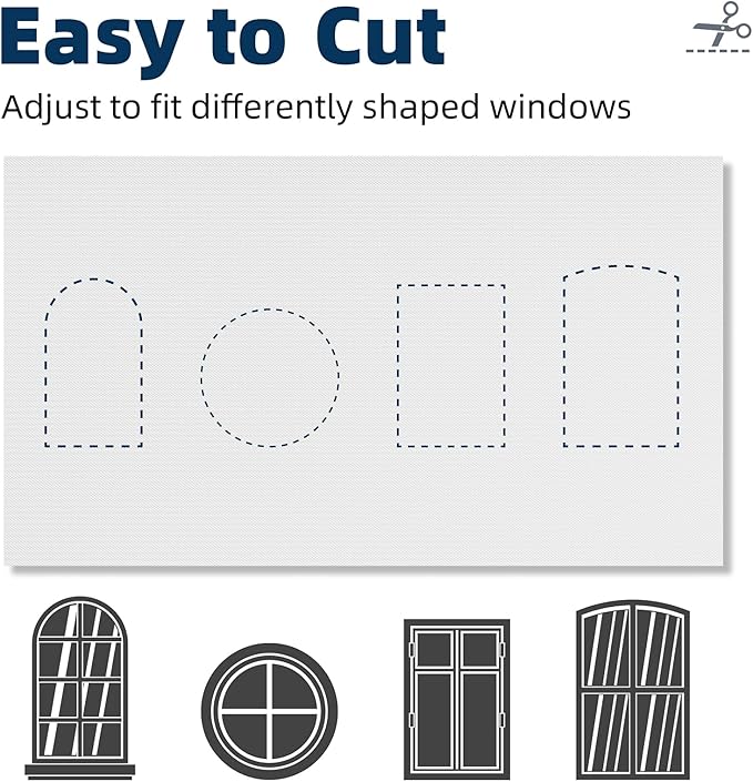 NIGHTON Portable Blackout Curtains 120"×59", Strong Hook and Loop Tape Strips with Adhesive, Cuttable Blackout Window Cover, 100% Black Out Material Blinds for Baby Nursery or Travel - White - 09