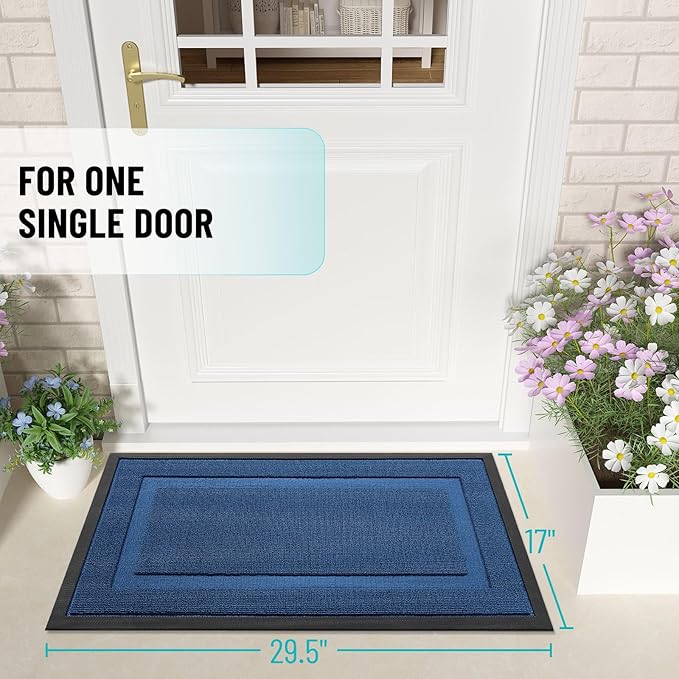 OLANLY Front Door Mat Indoor Outdoor Entrance, Waterproof All-Season, All-Weather Doormat, Sturdy Natural Rubber, Low Profile, Easy Clean Patio Porch Entryway Mat, 71x23, Navy Blue