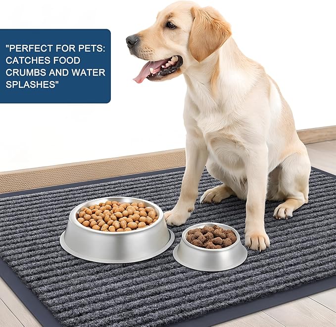 OLANLY Front Door Mat Indoor Outdoor Entrance, 2-Pack 29.5 x 17 Inch, Waterproof Heavy Duty Doormat, Fade Resistant, Low Profile, Easy Clean Patio Porch Welcome Floor Mats for Entry, Grey