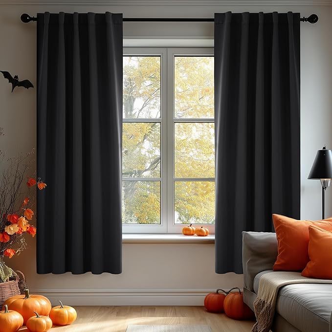 Deconovo Blackout Curtains, Thermal Insulated, W38 x L84 2 Panels, Back Tab, Machine Washable, Room-Darkening Drapes for Bedroom/Living Room Black