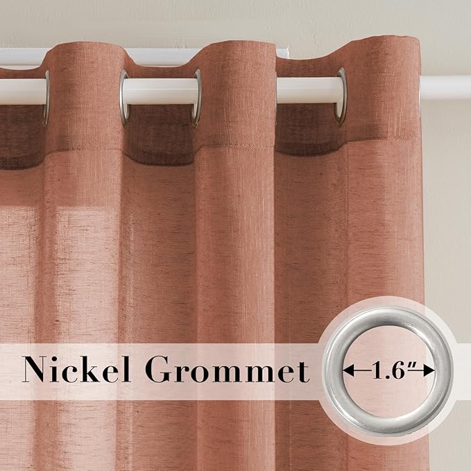 H.VERSAILTEX Linen Curtains Natural Linen Blended Curtain Panels for Living Room/Light Reducing Linen Semi Sheer Curtains 2 Panels Set Nickel Grommet Window Panels (52x96 Inch, Terracotta)