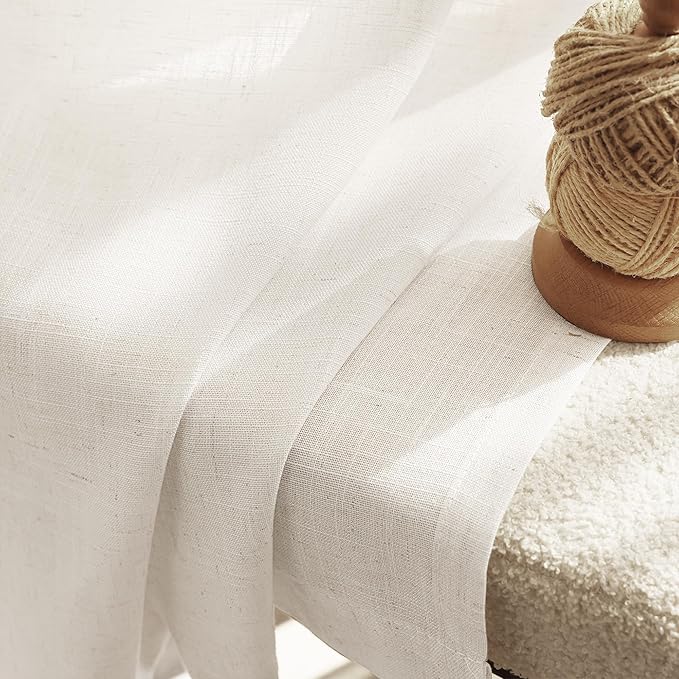 Extra Long 120 inch Curtains Linen Blend for Living Room Back Tab Neutral Farmhouse Light Filtering Semi Sheer Linen Drapes 120 inch Ceiling to Floor For Large Window Villa Hallway Ivory 10 FT 60x120