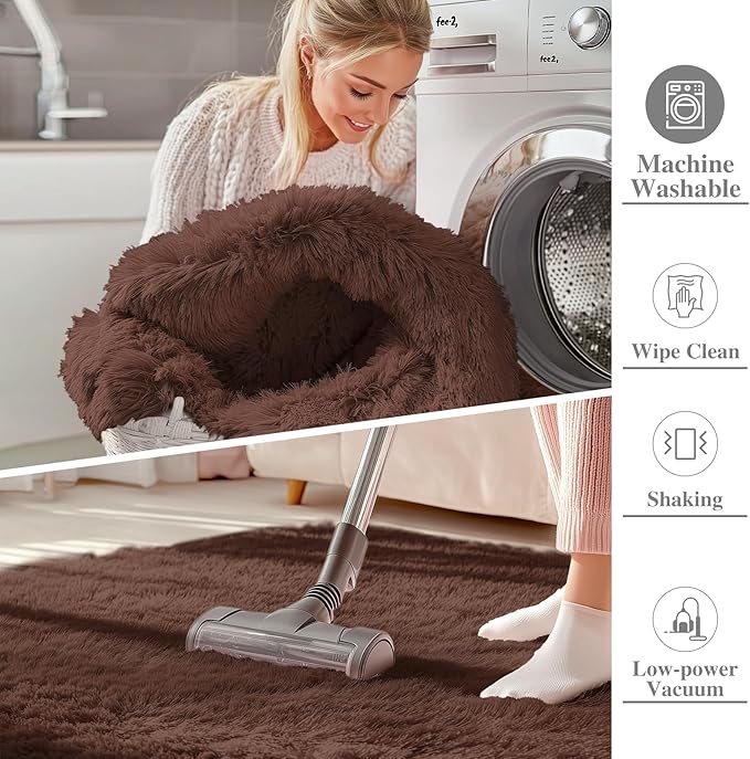 OLANLY 2x5 Machine Washable Runner Rugs for Hallway, Soft Fluffy Shaggy Bedside Rugs for Bedroom, Living Room, Indoor Floor Carpet for Kids Girls and Boys, Nursery Rooms, Home Decor Aesthetic, Coffee