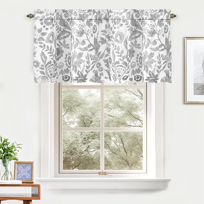 DriftAway Julia Lined Valance Double Layer Thermal Insulated Room Darkening Blackout Valances 3 Inch Rod Pocket Window Valance for Bathroom Living Room 52 Inch by 24 Inch Gray