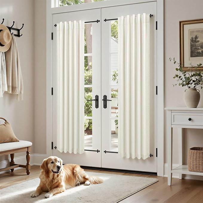 Pitalk Natural Linen Blackout Curtains 60 Inch Length 2 Panels Set 5FT 5 FT Long for Bedroom Living Room Cream Ivory Black Out Window Drapes Thermal Insulated Burlap Decor 42 x 60 Inches Long Back Tab