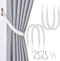 NICEEC 4 Pack Natural Cotton Rope Curtain Tiebacks Elegant Boho Style Decorative Drape Tie Backs Soft Hand-Woven Rope Curtain Holdbacks with Metal Hook for Home & Office Drapery (White)