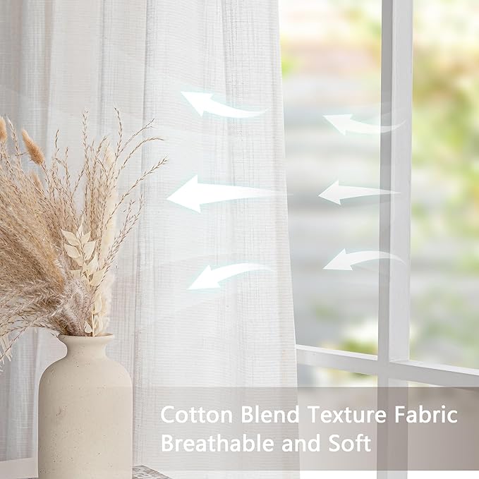 MYSKY HOME Natural Curtains 30 Inch Long for Cafe, Semi Sheer Light Filtering Tiers Curtain Panels Rod Pocket Short Country Decor Drapes for Basement/Small Window, Beige White, 2 Panels, 34 x 30 Inch
