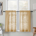 Simplebrand Semi Sheer Gold Curtains 36 Inch Length 2 Panels, Geometric Jacquard Clip Textured Short Sheer Curtains for Bedroom，Modern Elegant Window Curtains Panels/Drapes/Treatment，30x36 inch