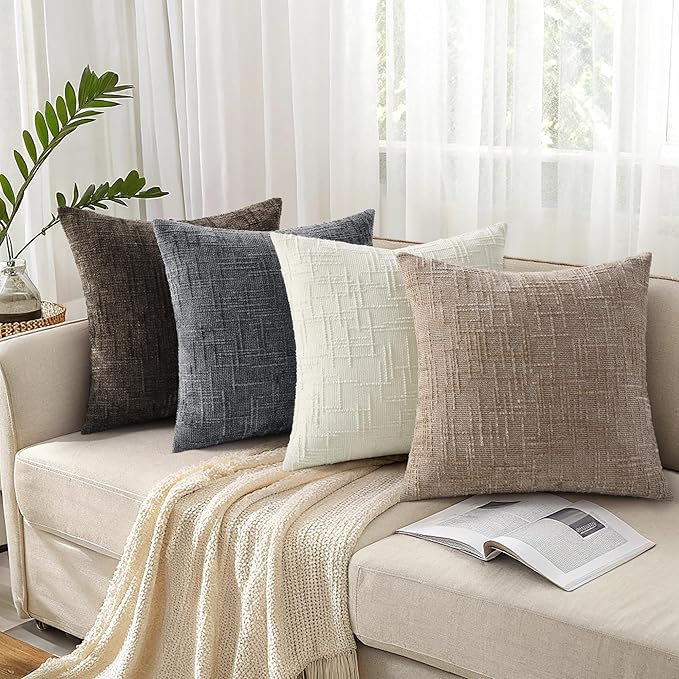 decorUhome Dark Grey Chenille Throw Pillow Covers 20x20 Set of 2 Textured Soft Cozy Slubby Couch Pillow Covers Modern Farmhouse Boho Decorative Pillow Cases for Bed Sofa Living Room
