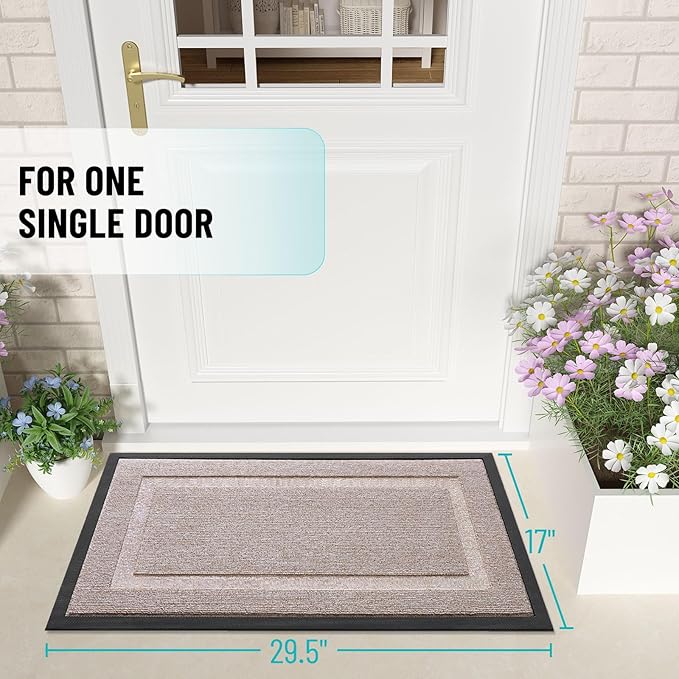 OLANLY Front Door Mat Indoor Outdoor Entrance, Waterproof All-Season, All-Weather Doormat, Sturdy Natural Rubber, Low Profile, Easy Clean Patio Porch Entryway Mat, 29.5x17, Camel