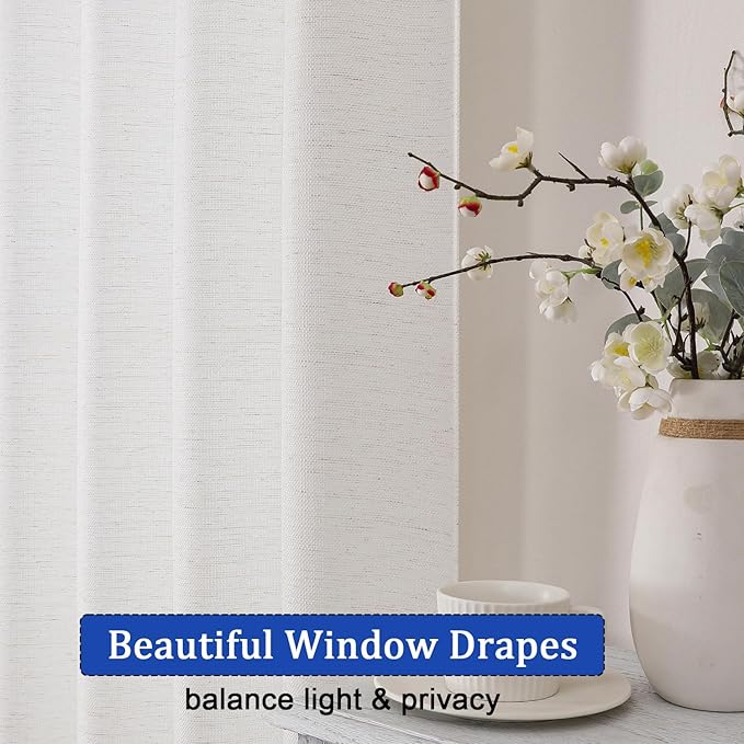 Chyhomenyc Blend Linen Valance for Windows, Light Filtering Blend Linen Textured Burlap Solid Small Short Valance for Kitchen Bathroom Laundry Basement, 60Wx14L inch, Natural, 1 Piece