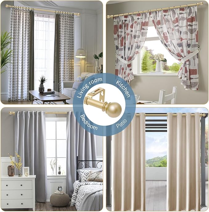 Gold Curtain Rods for Windows 28 to 48 Inch, 2 Pack 5/8" Diameter Heavy Duty Metal Stainless Steel Adjustable Small Drapery Rod With Bracket
